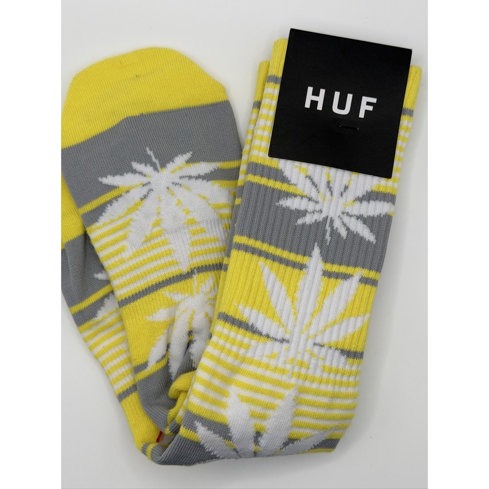 HUF Plantlife Crew Socks Yellow Grey White Skateboarding Mens L